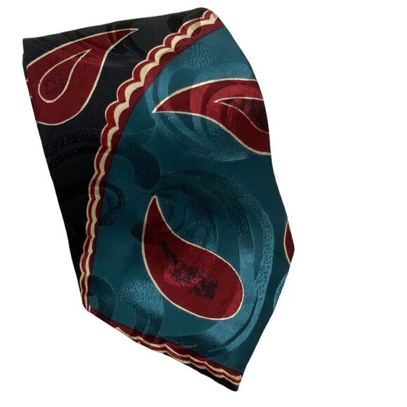 Vintage Oscar de la Renta Men's Necktie Tie Blue Maroon Paisley Silk Designer - Picture 2 of 7